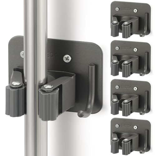 Broom Holder Wall Mount Rack, 304 Stainless Steel Mop and Tool Organizer - color: Gery