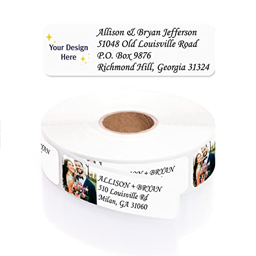 Custom Image Upload Italic Rolled Address Labels / 500 Personalized Return Address Labels/Designer Address Stickers in Elegant Plastic Dispenser - size: 500 Labels, style: Italic
