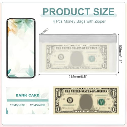 PATIKIL 8.5x4 Inch Money Bags with Zipper, 4Pcs Clear PVC Cash Deposit Bank Pouch Envelopes Check Wallet for Coin Cosmetics Invioce Bill, Gray - color: Gray