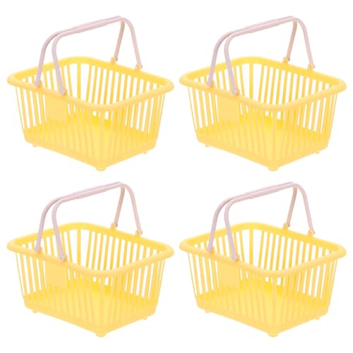 PATIKIL 4PCS Mini Shopping Basket, Small Plastic Basket Mini Storage Basket Grocery Tiny with Handles Organizer Filtered Water for Organizing Toys Eggs Fruits Snacks,Yellow - color: Yellow