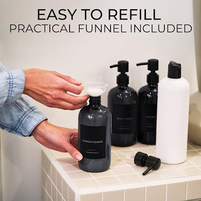 Stylish Shampoo & Conditioner Dispenser Set of 3 - Black 21oz Bottles - color: Black