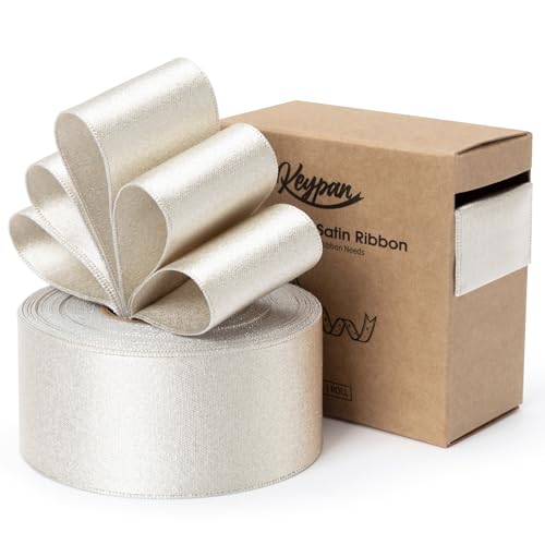 Keypan Champagne Satin Ribbon Wired Silver Glitter 1-1/2 Inch x 10 Yards - color: Glitter Champagne, size: 1-1/2"
