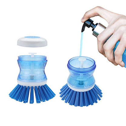 Dish Brush with Soap Dispenser, Stiff Bristles Dish Scrubber for Pots, Pans & Sink Cleaning, 2 Pack - color: Blue