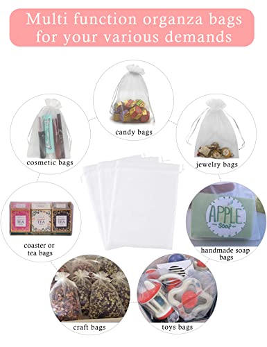 Jexila 100PCS White Organza Bags 5''X7'' Sheer Mesh Bag Drawstring Gift Bag Small for Wedding Favor Party Baby Shower Pouch Jewelry Bags - color: White