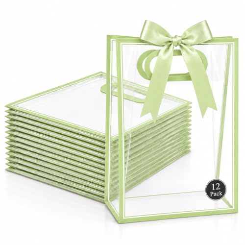 ROVIBIOBIO 12 Pack Clear Gift Bags with Handles, Sage Green - color: Sage Green