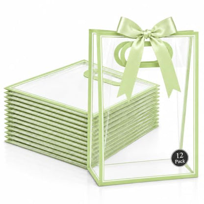 ROVIBIOBIO 12 Pack Clear Gift Bags with Handles, Sage Green - color: Sage Green