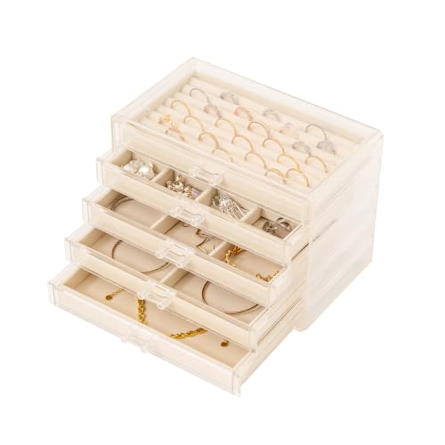 Frebeauty Acrylic Jewelry Box,5-Layer Jewelry Organizer with Drawers - color: Beige