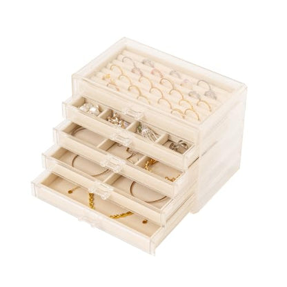 Frebeauty Acrylic Jewelry Box,5-Layer Jewelry Organizer with Drawers - color: Beige