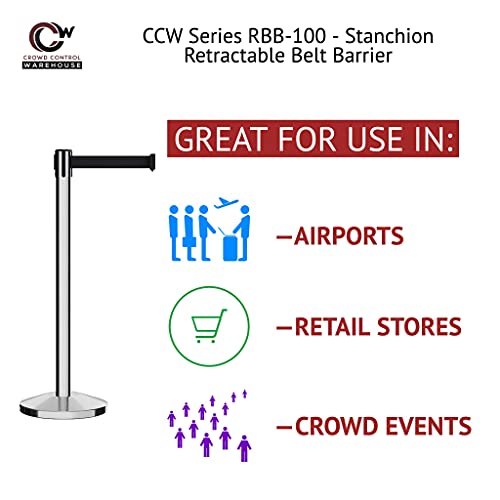 CCW Retractable Belt Barrier Stanchions, 2-Pack, 7.5 Ft, Black, RBB-100 - color: Black with "PLEASE WAIT HERE" White Letters, size: 7.5 Foot
