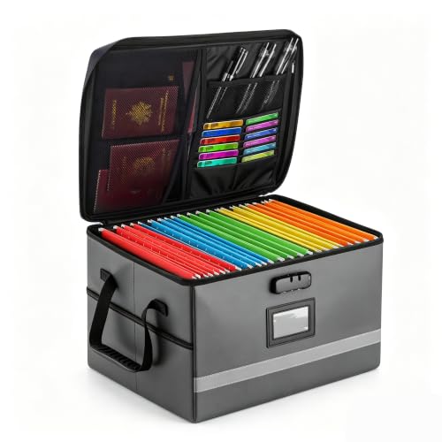 EXLIFBAG Fireproof File Organizer with Lock, 1 Layer - color: Dark gray, size: 1 Layer