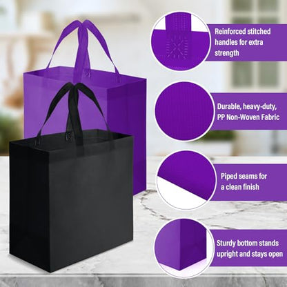 Reginary 50 Pcs Reusable Tote Bags Shopping Bags Non Woven, Black, Purple - color: Black, Purple