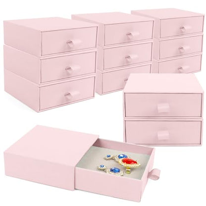 Jewelry Gift Box, 12-Pack Necklace Gift Box Drawer Jewelry Box Bangle Necklace Case For Earrings & Rings, Stylish Necklace Bracelet Organizer, 3.5 x 3.5 x 1.25 Inches (Pink) - color: Pink