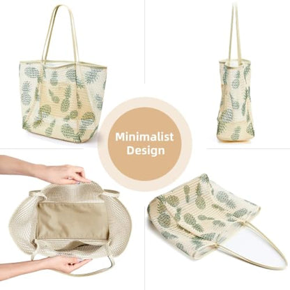 KALIDI Beach Mesh Tote Bag, Casual MAX 23L Summer Foldable Hobo Bag Women - color: Pineapple