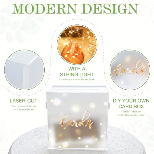 Acrylic Wedding Card Box with String Lights, Frosted Gift Box for Reception - color: Transparent