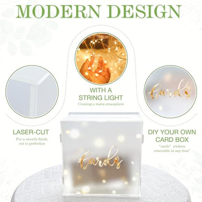 Acrylic Wedding Card Box with String Lights, Frosted Gift Box for Reception - color: Transparent