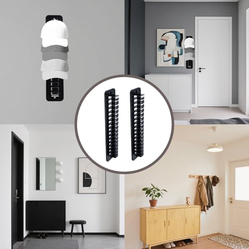Dnyta 2Pcs Hat Organizer for Baseball Caps, Wall Mounted Adhesive Hat Rack Holds 32 Caps, Cap Storage or Display Space Saver Organizer for Closet, Bedroom (Black)