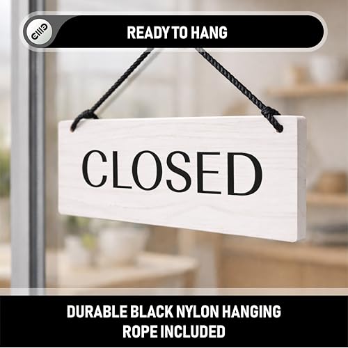 Open Closed Business Sign – Double Sided Real Ash Wood Hanging Open Sign for Storefront Door or Window - White Minimalist We Are Open Sign - 12 x 5 Inch