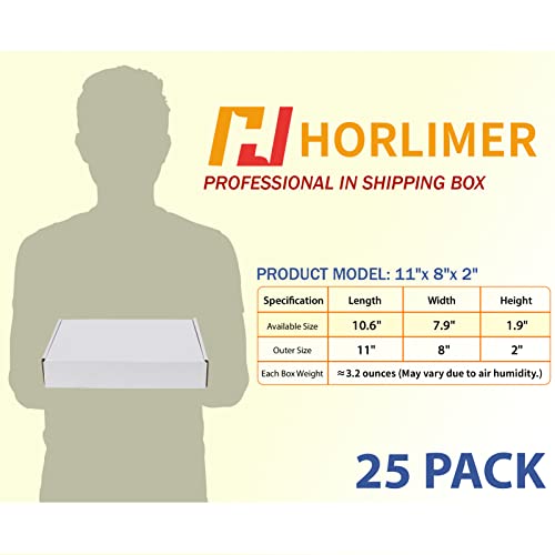 HORLIMER 11x8x2 inches Shipping Boxes Set of 25, White Corrugated Cardboard Box Literature Mailer - size: Select
