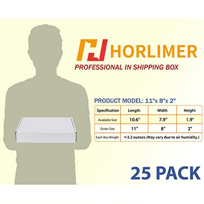 HORLIMER 11x8x2 inches Shipping Boxes Set of 25, White Corrugated Cardboard Box Literature Mailer - size: Select