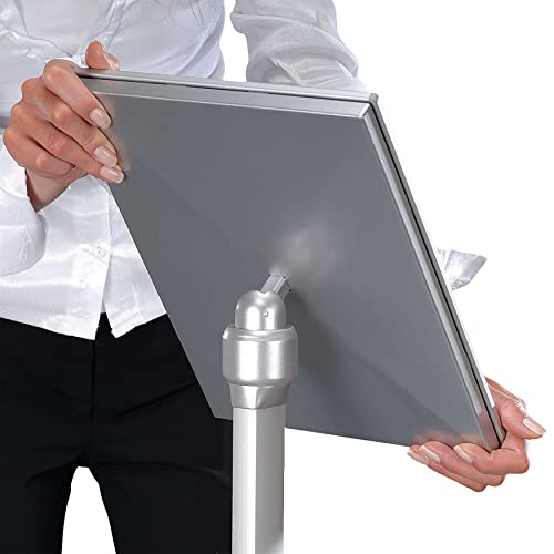 M&T Displays Pedestal Sign Holder Free Floor Standing Aluminum Heavy Duty Front Loading Snap Open Frame Adjustable Height Menu Poster Advertising Display Vertical Horizontal (Silver, 18x22 inch)