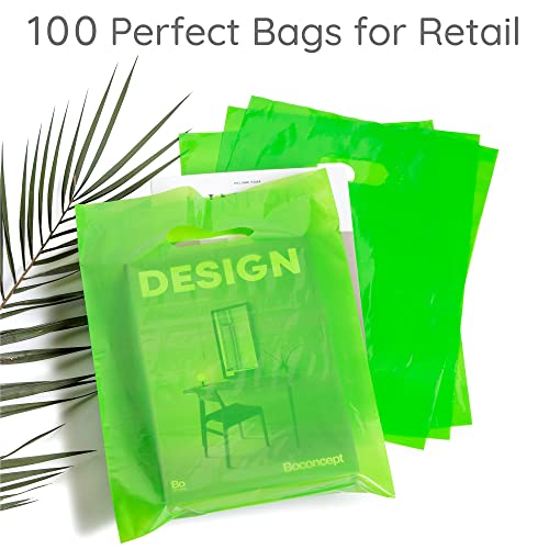 Choice Marts 100 Lime Green Plastic Bags With Handles 9x12 Merchandise Bags - color: Lime Green