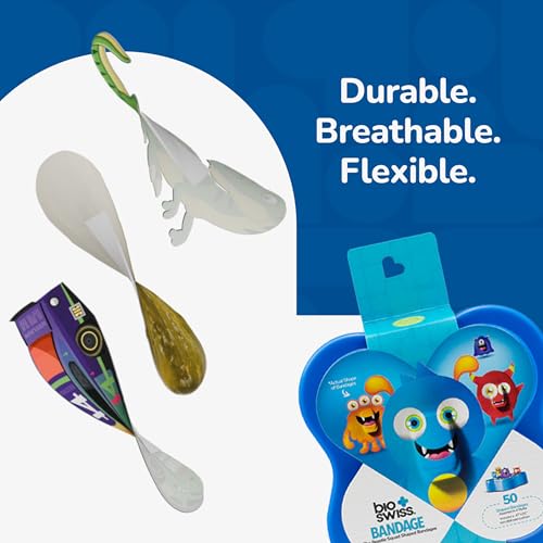 BioSwiss Bandages, Beastie Squad Shaped Self Adhesive Bandage Set, Latex Free, Sterile Wound Care, 50 Count - size: 50-Count Tin, style: Beasts