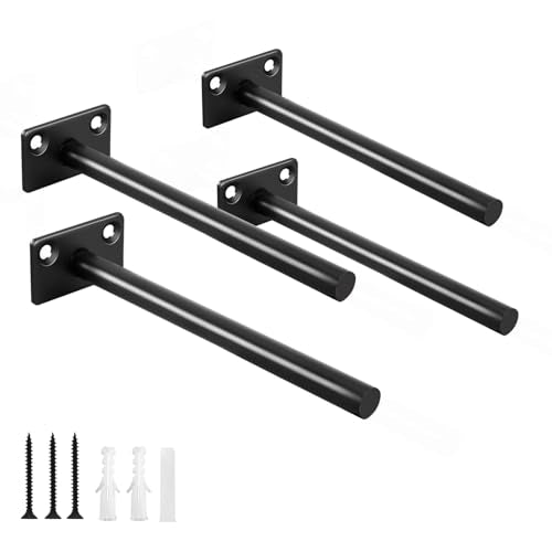 4 Pcs 6" Black Solid Steel Floating Shelf Bracket Blind Shelf Supports - Hidden Brackets for Floating Wood Shelves - Concealed Blind Shelf Support – Screws and Wall Plugs Included - size: 6 Inch, style: 4 Pack-Solid