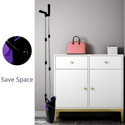 Broom and Dustpan Set, 51" Long Handle Broom with Built-in Comb - Purple - color: Purple, size: Standard