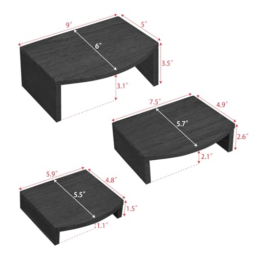 MOOCA 3-Piece Wood Hexagon Jewelry Display Stand Risers for Accessories - color: Black