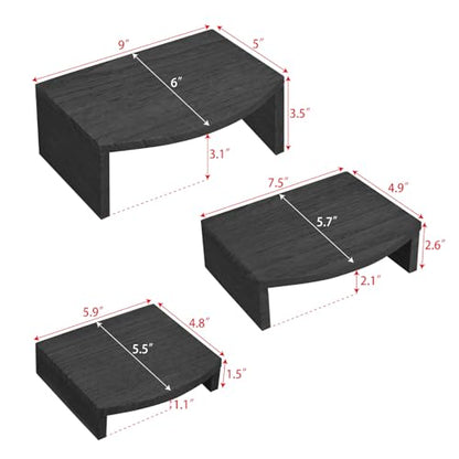 MOOCA 3-Piece Wood Hexagon Jewelry Display Stand Risers for Accessories - color: Black