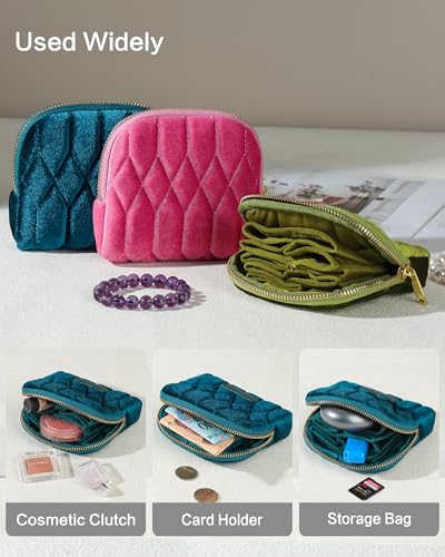 Small Travel Jewelry Case, Velvet Pouch with Zipper, Rose Purple - color: RosePurple