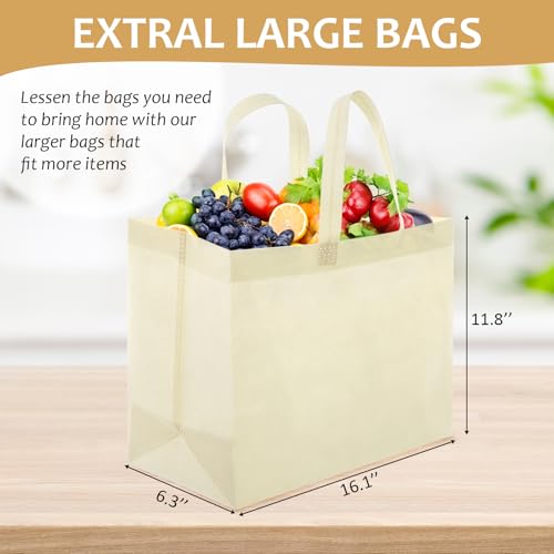 50 Pcs Reusable Grocery Bags Non Woven Tote Bags Bulk - color: Beige