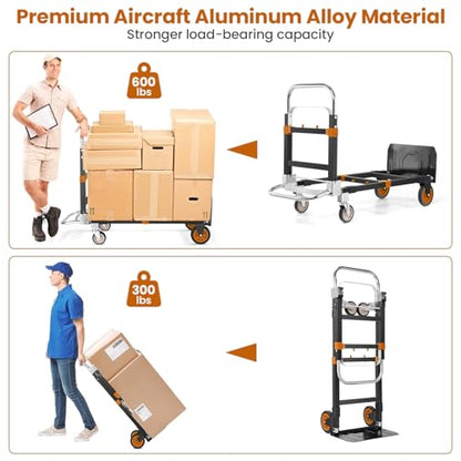 3-in-1 Folding Hand Truck,600lb Convertible 4 to 2 Wheel Dolly Cart Orange - color: Orange
