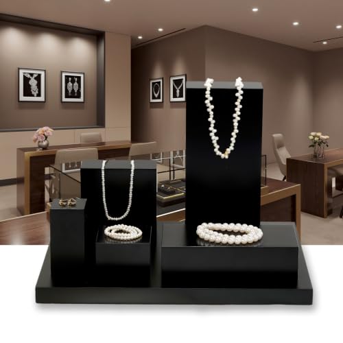 Oirlv Solid Wood Minimalism Style Jewelry Display Stand Showcase Jewelry Organizer Black Square Holder (SM05305) - color: SM05305