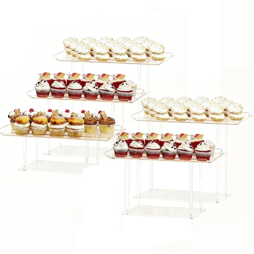 HeiMma 5 Pack Dessert Table Display Set, Clear Acrylic Dessert Display Stands Buffet Risers for Cupcakes Dessert Pastry Food Fruit Candy Treat for Wedding Birthday Party