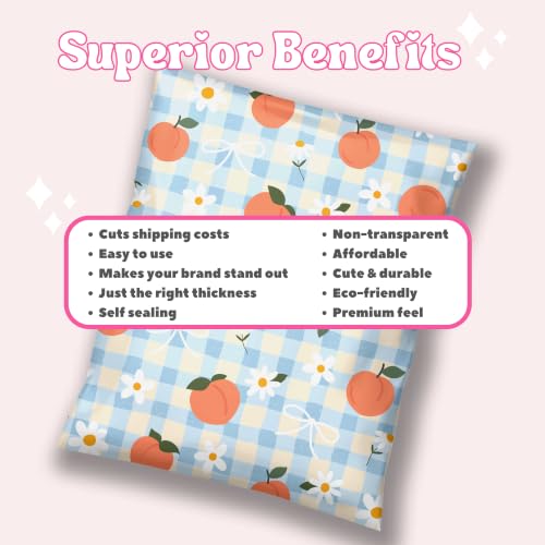Picksie Mailers- 6x9 Designer Poly Mailers- Cute Shipping Bags - color: Peachy Picnic, size: 6x9