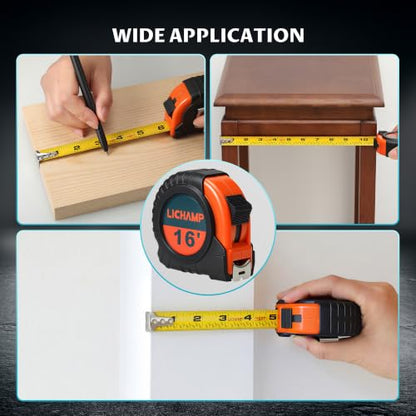Lichamp 6 Pack 16ft Tape Measure Retractable 3/4in with 1/8 Fractions