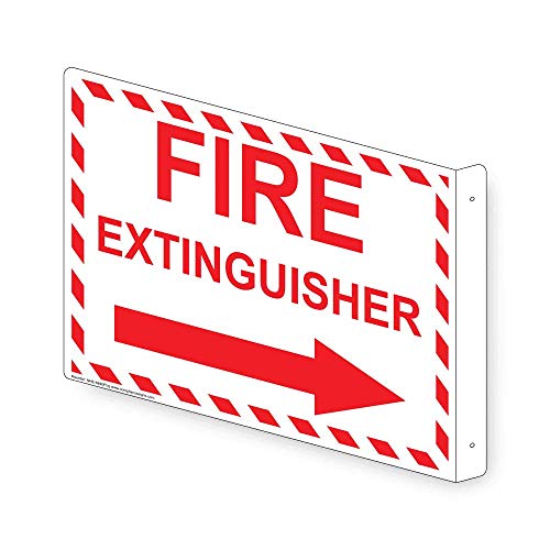 ComplianceSigns.com Fire Extinguisher (With Inward Arrow) Wall Sign, Projection-Mount 9x7 in. Aluminum for Fire Safety/Equipment