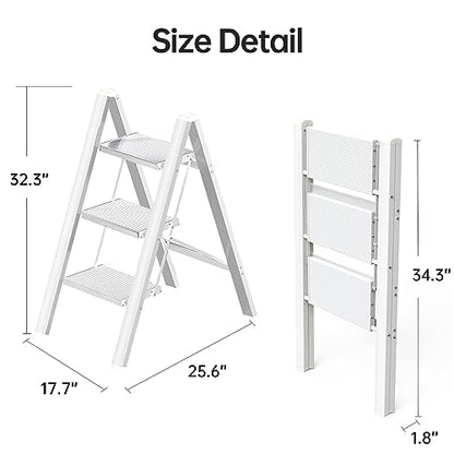 HISMOCAL 3 Step Ladder, Aluminum Folding Step Stool for Closet, White - color: White New, size: 3 Step