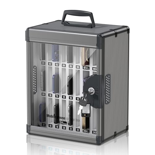 24 Slots Cell Phone Locker for Classroom, Portable Mobile Phone Storage Box with 【2 Different Size Slots】, Phone Lock Box Wall Mounted (Black, 24 Slots) - color: Black, size: 24 slots