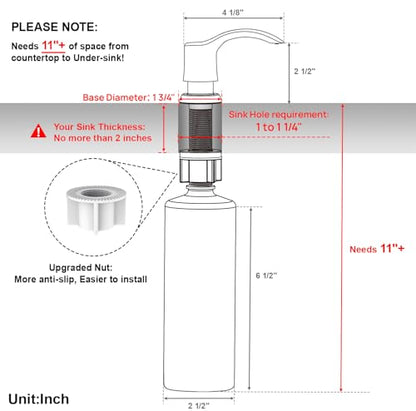 GAGALIFE Kitchen Sink Soap Dispenser with 17 Ounce Large Bottle, G080B - color: Matte Black, size: with Bottle