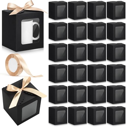 Kolldenn 24 Pcs Mug Gifts Boxes with Ribbon, 11oz, 12oz, 15oz, Black - color: Black