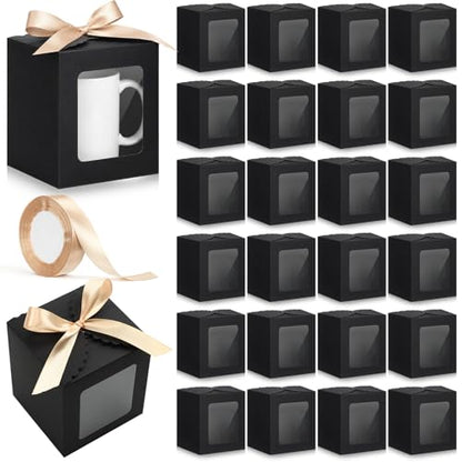 Kolldenn 24 Pcs Mug Gifts Boxes with Ribbon, 11oz, 12oz, 15oz, Black - color: Black