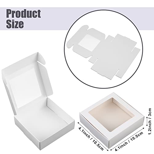 Zonon 30 Pcs Kraft Paper Boxes with Window 4.13 x 4.13 x 1.18 Inch (White) - color: White