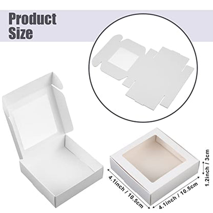 Zonon 30 Pcs Kraft Paper Boxes with Window 4.13 x 4.13 x 1.18 Inch (White) - color: White