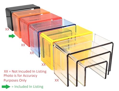 Acrylic Display Risers – 3‑Piece Small Riser Set (5×2×3, 6×2×3.5, 7×2×4) – Clear 1/8" Acrylic Stands for Jewelry, Mini Collectibles, Retail Displays, Craft Shows (Neon Orange) - color: Neon Orange