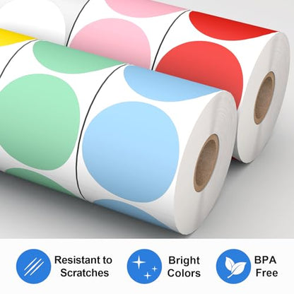2" Thermal Labels Round - 6 Colors, 6 Rolls - 4500 Circle Labels - color: 6-colors