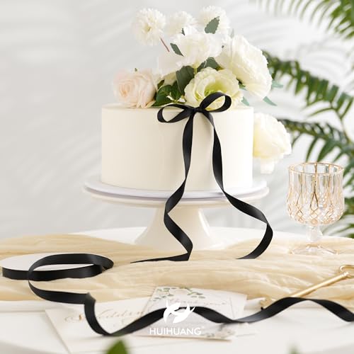 HUIHUANG 1/2 inch Black Double-Faced Satin Ribbon Continuous 50 Yards - color: Black, size: 1/2 inch