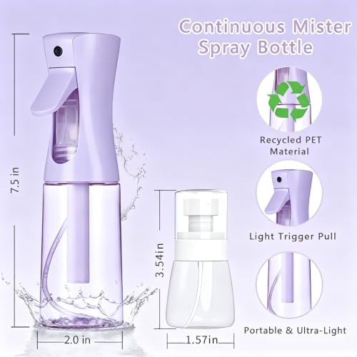 3 Pack Spray Bottles, 2-Pack Continuous Spray Bottles,Fine Water Mist Spray Bottles for Hair 6.8 OZ (200 ML) and 1oz 30ml Travel Spray Bottle Mister for Cleaning,Hairstyling,Plants,Barbers,Pets Purple - color: Purple