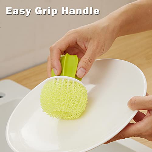 Cactus Mini Dish Brush Set with Drip Tray (3 Replacement Brushes), Durable Kitchen Cleaning Scrubbers for Plates, Pans, Pots, Sink (Green) - color: Green